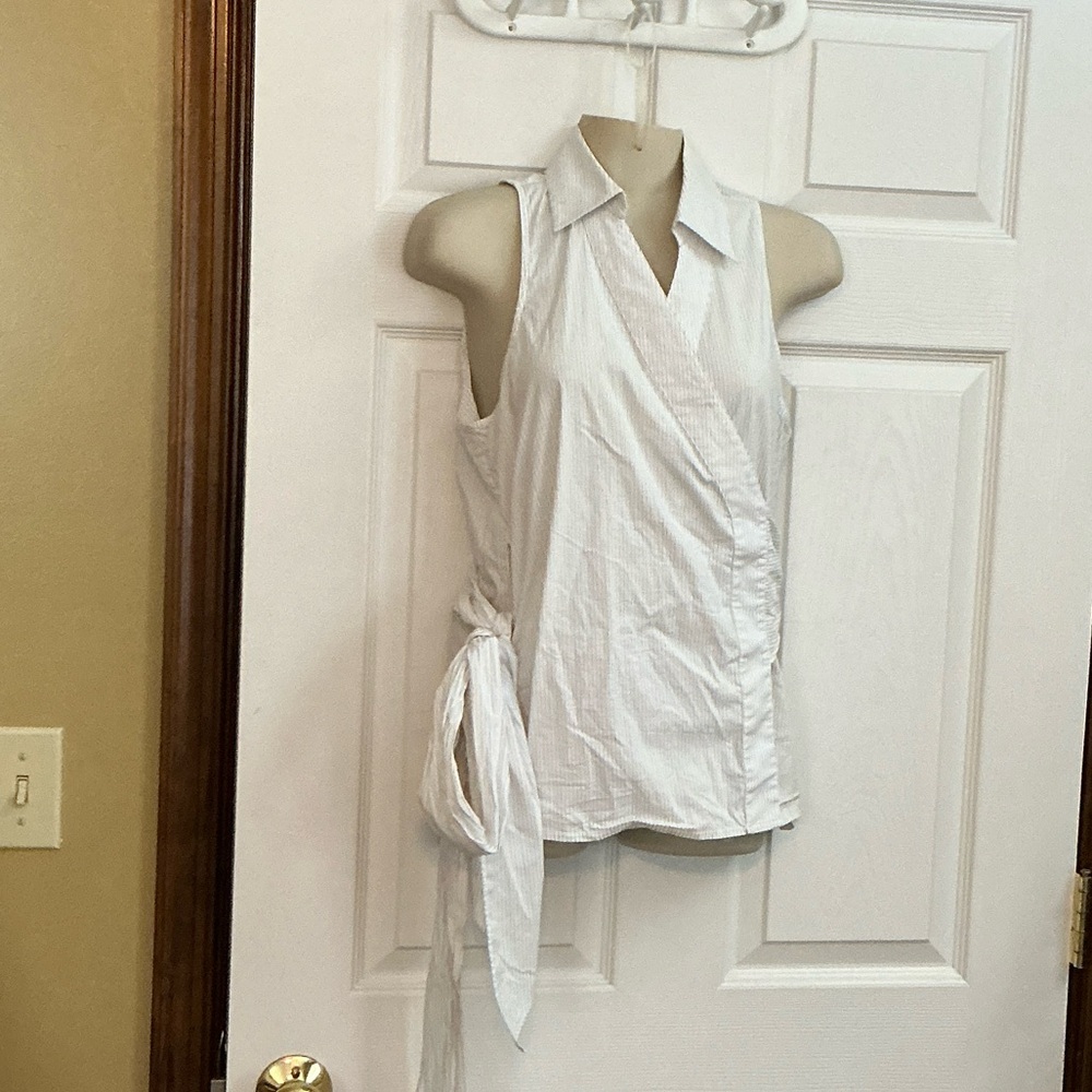 Ann Taylor White Sleeveless Wrap Blouse